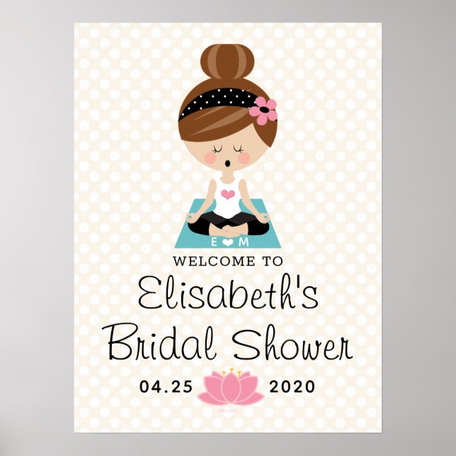 Poster Brunette Yoga Bridal Shower Welcome Sign (Frente)