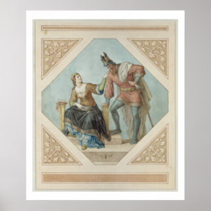 Pôster Brunhilde e Hagen, ilustração para 'o Niebelu