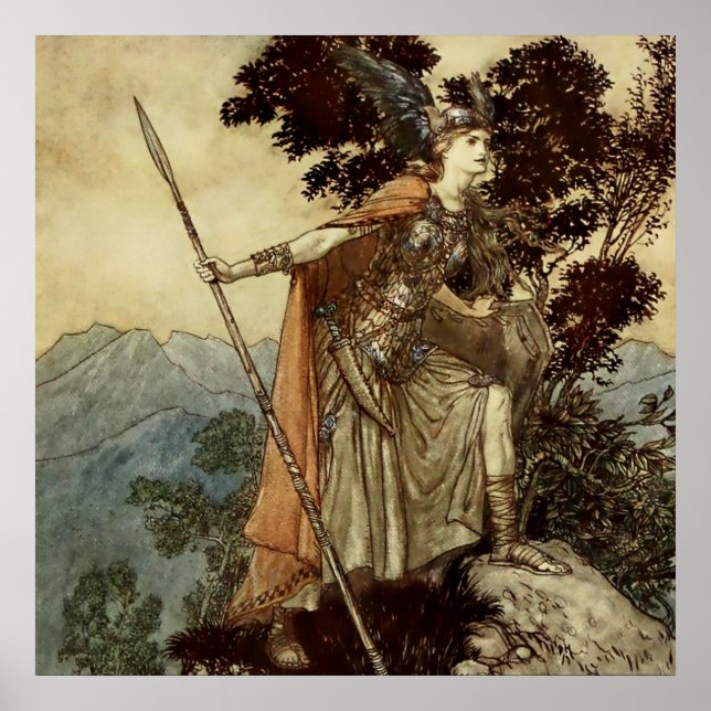 Poster "Brunnhilde Valkerie Maiden" por Arthur Rackham (Frente)