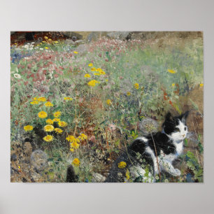 Pôster Bruno Liljefors - Gato no leito de flores
