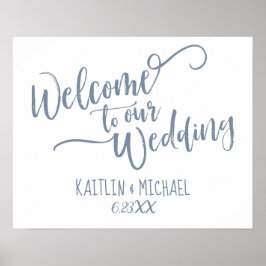 Pôster Brush Calligraphy Wedding Welcome Sign- Dusty Blue