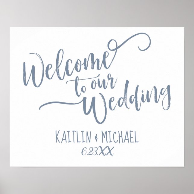 Pôster Brush Calligraphy Wedding Welcome Sign- Dusty Blue (Frente)