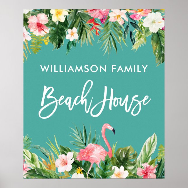 Poster Brush Script Tropical Floral Beach House (Frente)