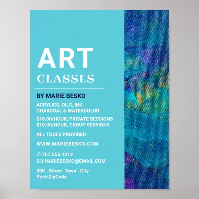Poster Brushstrokes Azuis, Professora De Arte, Classes De (Frente)