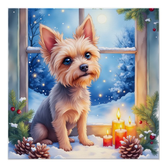 Pôster Brussels Griffon Frosted Window Christmas Art (Frente)