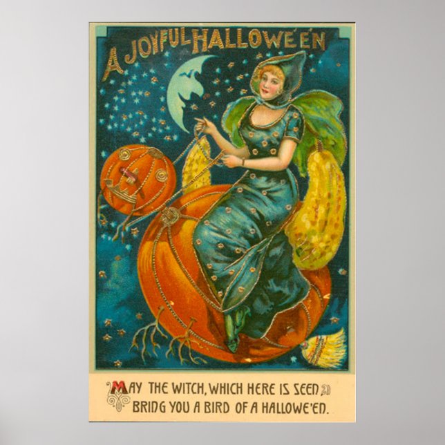 Pôster Bruxa Abóbora de Jack O Lantern Pássaro Lua Cresce (Frente)