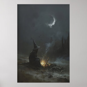 Poster Bruxa Alquimista Solitária à Noite, Fantasia Sombr