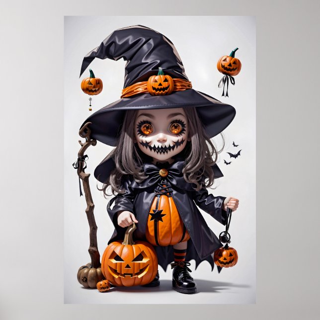 Poster Bruxa Assustadora de Halloween Animada (Frente)