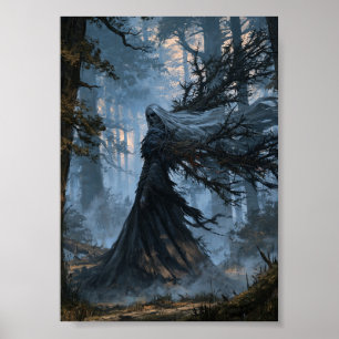 Poster Bruxa da Floresta de Fantasia Sombria com Cabelos