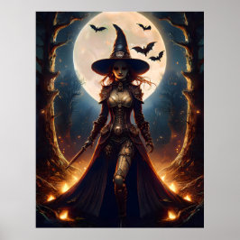 Poster Bruxa da Floresta Steampunk do Halloween