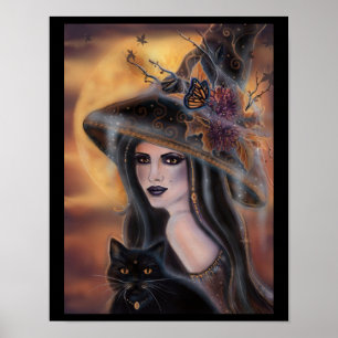 Poster bruxa das bruxas e arte negra de gatos Renee Lavoi