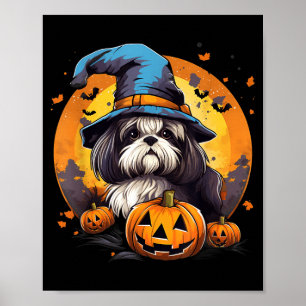 Poster Bruxa de Cachorro Shih Tzu Assustador no Halloween