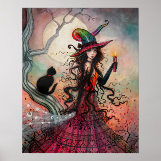 Poster Bruxa de Chama de Outubro e Arte de Gato por Molly