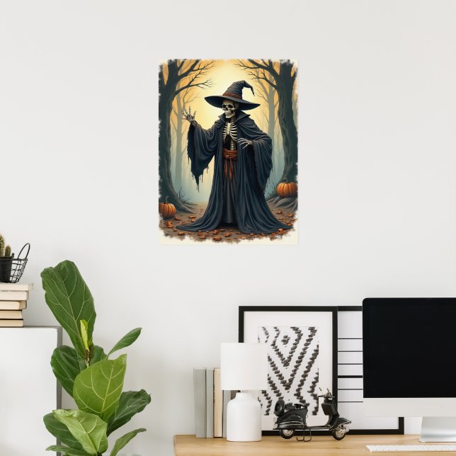 Poster Bruxa de Esqueleto Spookie no Halloween da Florest (Escritório em casa)
