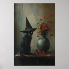 Poster Bruxa de Gato Preto Fofa Com Botânicos Escuros, Es