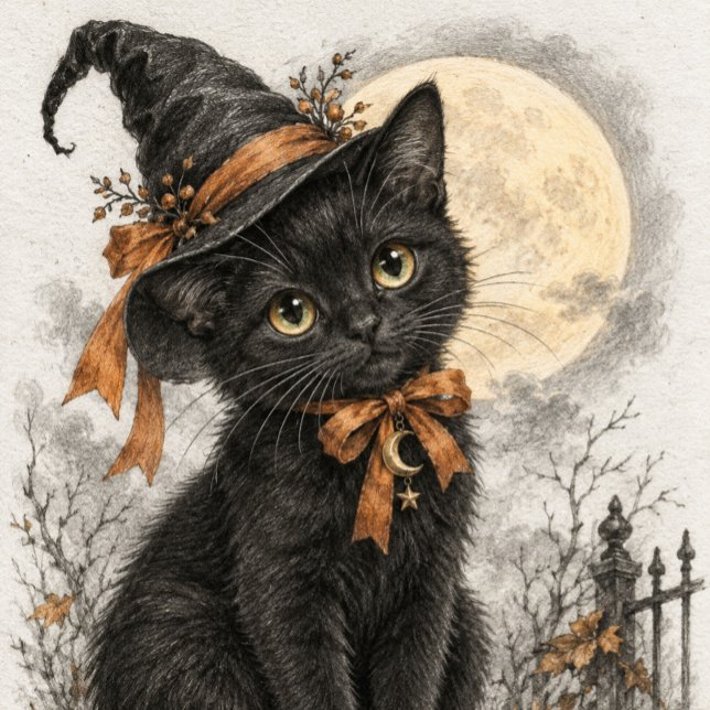 Poster Bruxa de Gato Preto Sob Lua Cheia (Criador carregado)