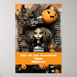 Poster bruxa de Halloween com abóboras