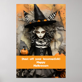 Poster bruxa de Halloween com abóboras