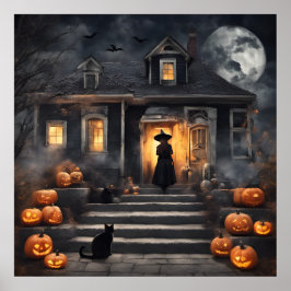 Poster Bruxa de Halloween e Casa Assombrada
