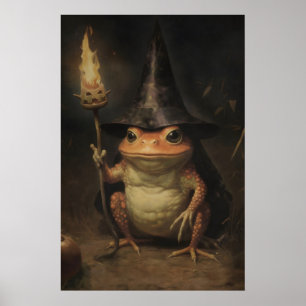 Poster Bruxa de Halloween sapo pintura vintage, Halloween