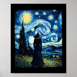 Poster Bruxa de Halloween Starry Night Van Gogh Aestética