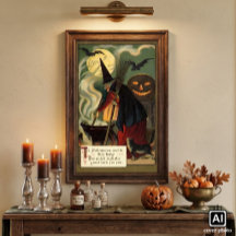 Bruxa de Halloween Vintage Mexendo Caldeirão Mágic