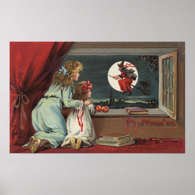 Pôster Bruxa de Saudação do Halloween da Janela (Frente)