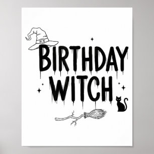 Poster Bruxa Divertida Fofa Bruxa de Aniversário Bruxas F