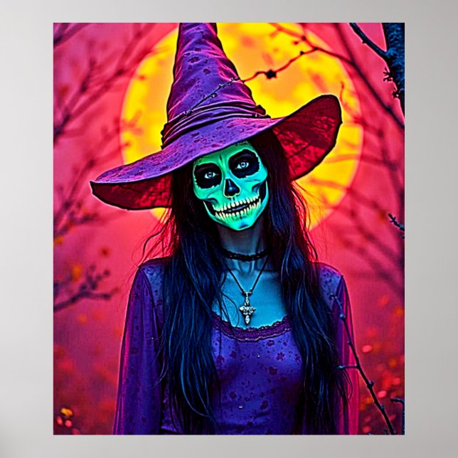 Poster Bruxa do Halloween com Design (Frente)