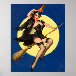 Poster Bruxa do Halloween Pin Up Girl Witch
