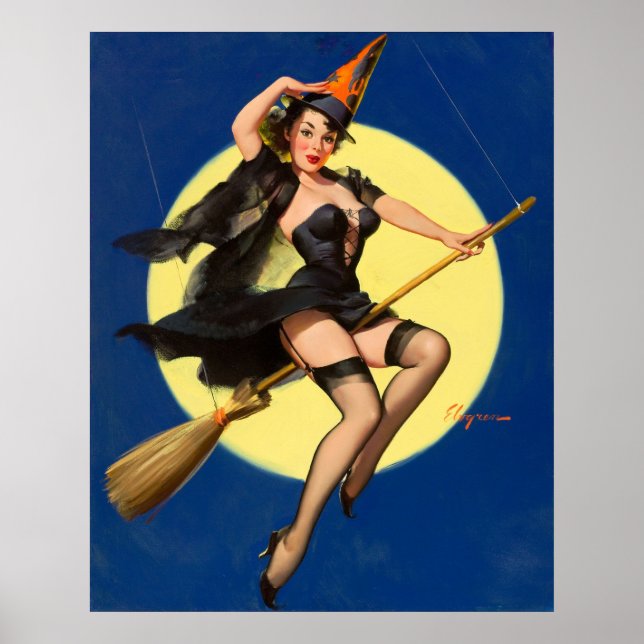 Poster Bruxa do Halloween Pin Up Girl Witch (Frente)