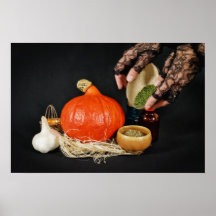 Bruxa do Halloween prepara uma poção