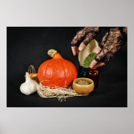 Poster Bruxa do Halloween prepara uma poção