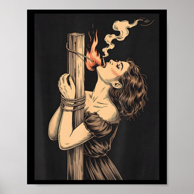 Poster Bruxa do Inferno satã com Chamas Cigarros Ocrua (Frente)