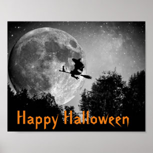Poster Bruxa e Lua Halloween Personalizáveis
