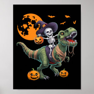 Poster Bruxa Esqueleto Montando Dinossauro T Rex Hallowee