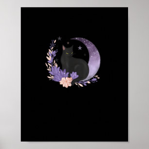 Poster Bruxa Felina Flores Lunares Pastel Goth Goblincore