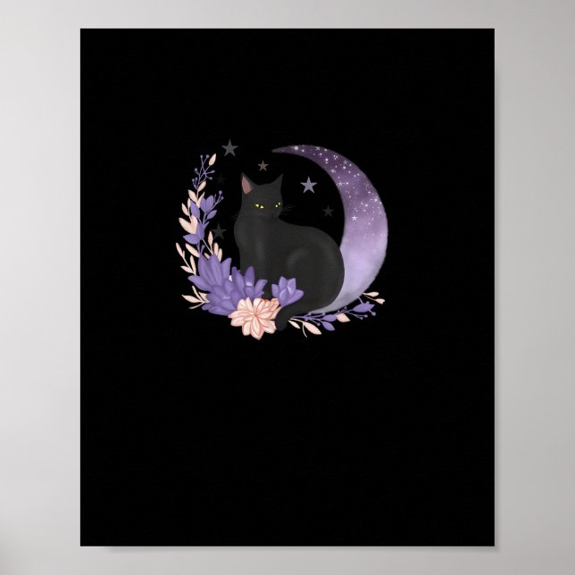 Poster Bruxa Felina Flores Lunares Pastel Goth Goblincore (Frente)