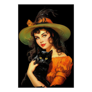 Pôster Bruxa Glamorosa   Vintage Halloween Pin-up Art