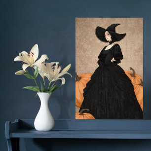 Poster Bruxa Gótica Abóbora Halloween Art Nouveau Elegant