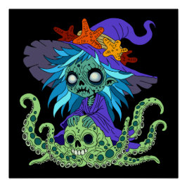 Pôster Bruxa Marinha Cartoon Zumbi
