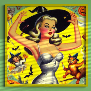 Poster Bruxa retrô de Halloween