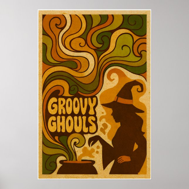 Poster Bruxa Retro Halloween de 70 anos (Frente)