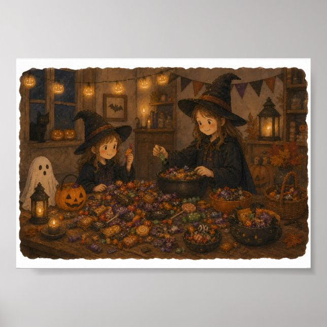 Poster Bruxa Separando Doces de Halloween para Amantes de (Frente)