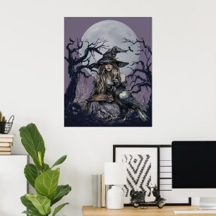 Poster Bruxa Sinistra Castando Feitiço em Floresta Escura