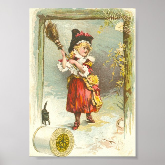 Poster Bruxa vitoriana com gato preto (Frente)