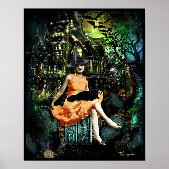 Poster Bruxa Vitoriana do Halloween na Arte do Cemitério (Frente)