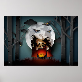 Poster Bruxas de Recorte de Papel na Floresta