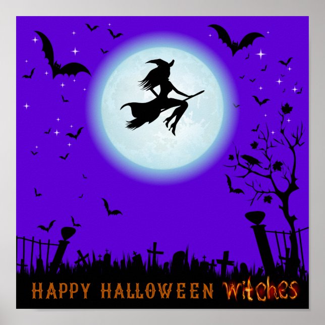 Poster Bruxas Felizes de Halloween (Frente)