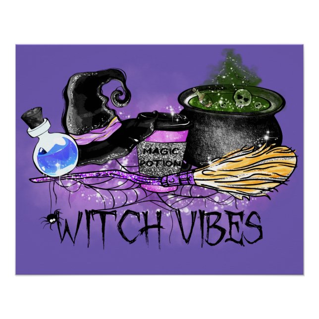 Pôster Bruxas Vibes - Café de Halloween assustador (Frente)